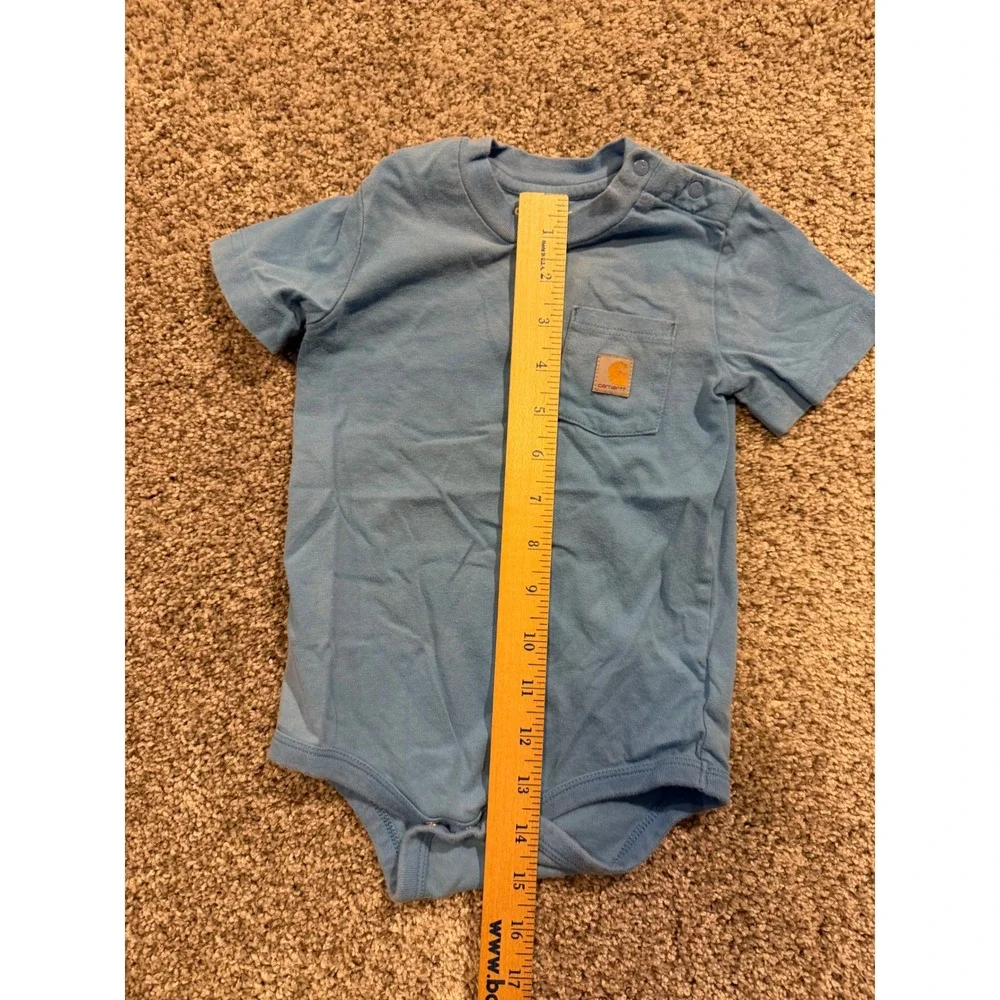 Carhartt Bodysuit Kids‎ 24M Blue Short Sleeve Pocket One Piece Snap Romper *